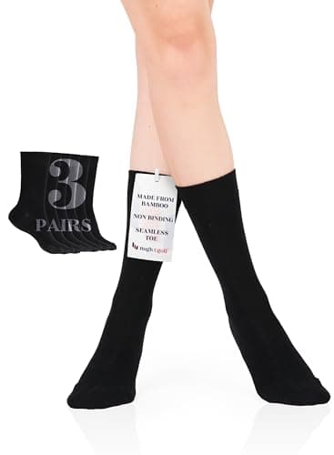 Hugh Ugoli Women Rayon Dress Socks, Extremely Soft Thin Crew Socks for Business, Trouser & Casual, Non-Binding & Breathable, Black, 3 Pairs, Shoe Size: 9-12