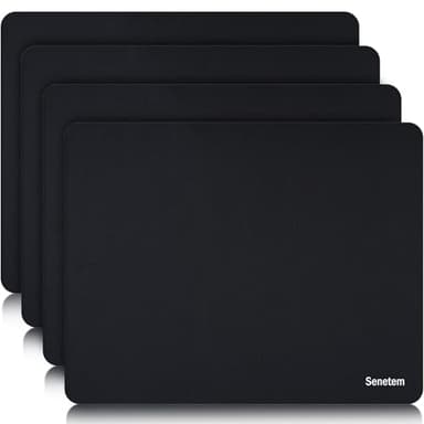 Senetem 4-Pack Mouse Pad, Ultra-Smooth Gaming Mousepad, Non-Slip Rubber Base, Washable Surface Fits Wired & Wireless Mouse – Perfect for Desk, Laptop, PC & Office, Small Portable, 11x8.6 in, Black