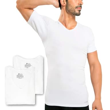 Ejis Sweat Defense Undershirt | V Neck (3-Pack) | Underarm Sweat Proof (Medium, White)