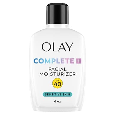 Olay Complete+ Face Moisturizer with Sunscreen SPF 40, For Sensitive Skin, Broad Spectrum Sun Protection, Fragrence-Free - No White Cast on All Tones, Nourishes Moisture Barrier - Ceramides, 6 Oz