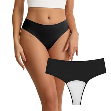 Wezest Camel Toe Cover Thong/Camel Toe Concealer Underwear/CamelToe Hider Built in Latex Cover to Hide Feminine Lines (US, Alpha, Medium, Regular, Regular, Black)