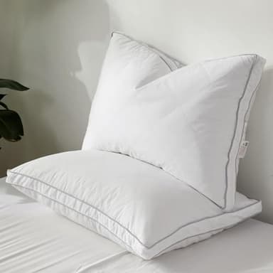 Dreamhood Luxury Goose Feather Down Pillow Standard Size Set of 2 - Made in USA Soft Gusseted Bed Pillows for Sleeping with Soft Premium 500 TC Cooling Cotton Shell