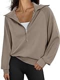 Trendy Queen Womens Oversized Sweatshirts Half Zip Pullover Long Sleeve Quarter Zip Hoodies Teen Girls Fall Y2K Clothes 2025 CoffeeGrey S