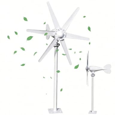 800W Horizontal Wind Turbine Generator, 12V 24V Output 6 Blade Nylon 3 Phase AC Generator Built In Controller, for Home Yard Farm RV Off Grid Use, 1.0m/s Low Wind Start Power White