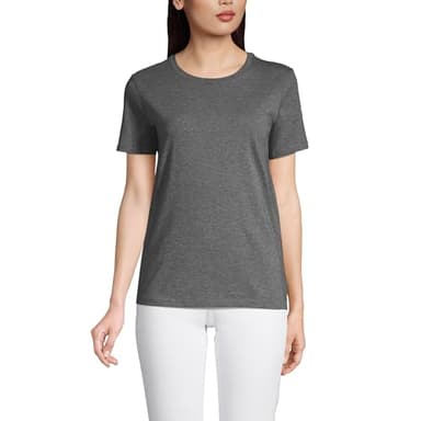 Lands' End Womens Short Sleeve Relaxed Supima Cotton Crew Neck T Shirt Charcoal Heather Regular Large