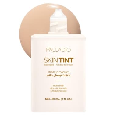 Palladio Skin Tint with Aloe, Niacinamide and Hyaluronic Acid, Sheer to Medium Coverage, Glowy Finish, Brightening and Blurring Lightweight Foundation Makeup (Light Ivory)