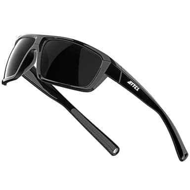 ATTCL Polarized Sunglasses Men for Fishing: UV Protection Lightweight TR90 Sports Wrap Sun Glasses Driving Golf Cycling Running 5001 Black