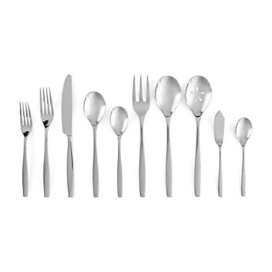 nambe Aidan Flatware Set, 45-Pc Set, 18/10 Mirror Stainless Steel Silverware Cutlery Set, Designed for Home Kitchens or Restaurants, Service for 8 and a 3pc Hostess Utensil Set, Dishwasher Safe