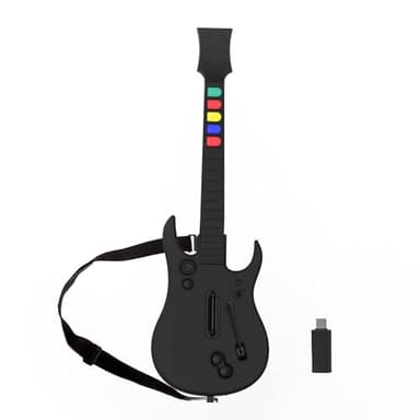NBCP Guitar Hero Controller PC, Wireless PS3 /PC Guitar Hero Guitar with Dongle for Clone Hero, Guitar Hero 3/4/5 Rock Band 1/2 Games Black