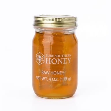 100% Authentic, USA – Made [ 4 oz ] MINI Raw Unfiltered Honey with Honeycomb, Pure Southern Honey - Unheated - Non - GMO, No Additives, All - Natural Sweetener- Environmental-Friendly Glass Jar