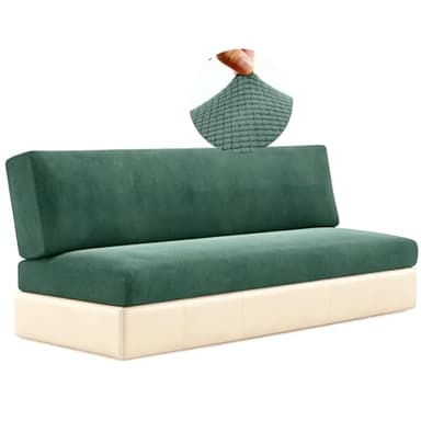 DIFEDO 2 Piece RV Couch Covers for Sofa Bed, Stretch Elastic Camper Slipcover for RV Jackknife Sofa Bed, Washable Anti-Slip Furniture Protector, Pet Friendly & Wrinkle Free (Green)