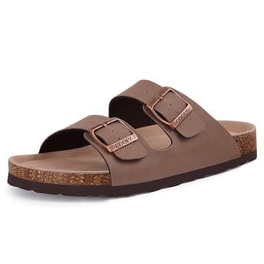 ODOLY Unisex Cork Footbed Slide Sandal, Arch Support Summer Outdoor Sandals with Adjustable Buckle for Women and Men, Brown 39 (8-8.5 Women/6.5-7 Men)