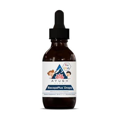 Ayush Herbs BacopaPlus Drops for Kids - Kids Focus and Attention Supplement with Bacopa, Ashwagandha, Ginkgo, Support for Brain & Memory, Organic Ingredients - 2 Fl Oz (80 Servings)