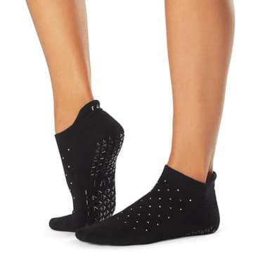 Tavi Noir Fashion Low Rise Grip Socks for Barre, Pilates, and Yoga Black Sparkle Medium