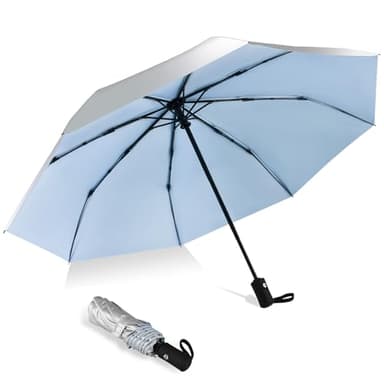 40/42/46/50inch UPF 50+ Sun Umbrella UV Protection UV Umbrellas for Sun Protection Compact Umbrella Travel Size Umbrellas for Rain Waterproof And Wind Resistant Auto Open Close (Silver/Blue, 46inch)