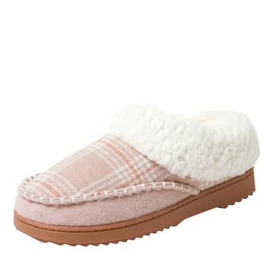 Dearfoams Women's Nyla Felted and Plaid Moc Toe Clog Slipper, Pale Mauve, 5-6