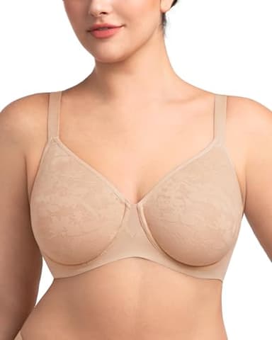 HSIA Minimizer Bra for Women - Full Coverage Seamless Lace Bra Plus Size Underwire Unlined Bra for Heavy Breast Light Beige