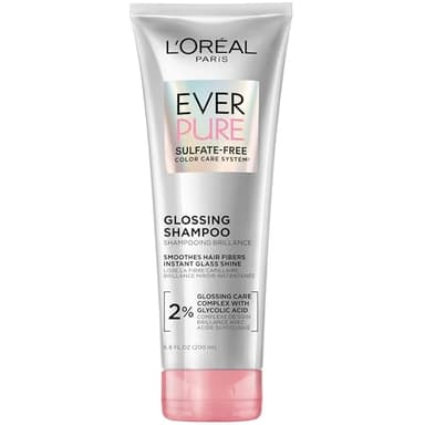 L'Oreal Paris Glossing Sulfate Free Shampoo with Glycolic Acid, Hair Care for Lasting Shine and Smoothness for Dull, Dry Hair, EverPure, 6.8 Fl Oz