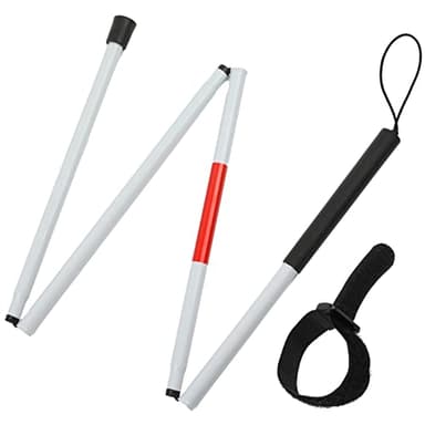 Folding Blind Cane Walking Stick with Red Reflective Tape for The Blind and Visually Impaired People,48 inch Collapsible Non-Slip Aluminum Cane