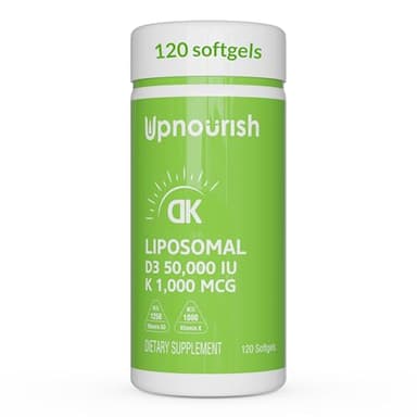UpNourish Liposomal Vitamin D3 50000 IU (Vitamina D3 de 50000) with 1000 mcg Vitamin K, High Dose Vitamin D3 K2, Vitamin D 50000 IU with K1, K2 MK-4 and MK-7, 120 Mini Softgels