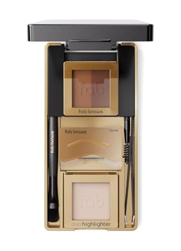 Fab Brows LUX Duo Stencil Eyebrow Kit - The Ultimate Brow Stencil Kit with Duo Brow Powder, Highlighter Powder, Stencil Shapes, Eyebrow Tools & Mirror - Eyebrow Stencil Kit Makeup - Dark Brown/Choco