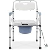 Bedside Commode for Seniors, 4 in 1 Portable Toilet for Adults with Oversized Bucket and Padded Seat, Adjustable Height Commode Toilet Chair Drop Arm Commode for Elderly, 440LB.Weight Capacity