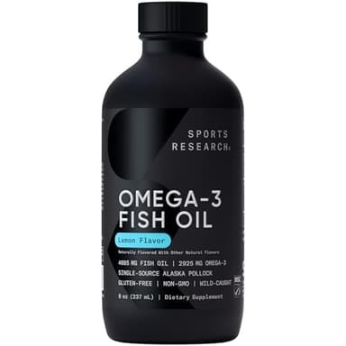 Sports Research® Omega-3 Fish Oil, 8oz Glass Bottle - 4685mg of Wild Caught Alaska Pollock Fish Oil per Serving - Easy-to-Take Liquid · Lemon Flavor · Non-GMO · MSC Certified Sustainable - 48 Servings