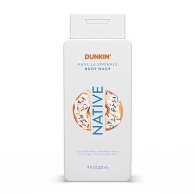 Native Body Wash, Dunkin Vanilla Sprinkle, Contains Naturally Derived Ingredients | For Women & Men, Sulfate, Paraben, & Dye Free Leaving Skin Soft and Hydrated | 18 oz