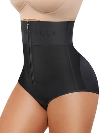 SHAPELLX Shapewear for Women Tummy Control Faja Body Shaper High Waist Trainer With Zipper Control Panty (Black Large)