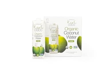 Real Coco Organic Pure Coconut Water (6-Pack 1L), USDA Organic, No Added Sugar, Plant Based, Packed with Electrolytes, Vegan