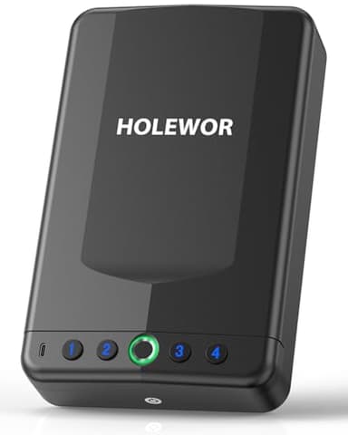 HOLEWOR Car Gun Safe, Small Pistol Safe Biometric Gun Lock Box for Handgun, Portable Fingerprint Quick Access Travel Gun Case for Nightstand Bedside
