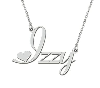 Aoloshow Stainless Steel Silver Izzy Name Necklace Love Heart Necklace for Best Friends Mothers Day Jewelry