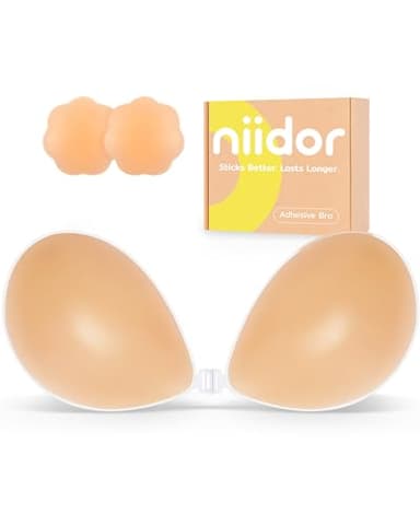 Niidor Strapless Bra Adhesive Backless Sticky Bra with Push Up Invisible Silicone Nude Bra for Low Cut Dresses Comfortable & Secure