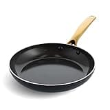 Blue Diamond Gold 10" Frying Pan Skillet, Ceramic Nonstick, PFAS Free, PFOA Free, Induction Suitable, Dishwasher Safe, Gold Handle, Black