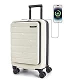 BAGSMART Expandable Carry On Luggage 22x14x9 Airline Approved, 20 Inch Suitcase with Spinner Wheels, Charging Ports, TSA Lock, Hard Shell Front Opening for Men Women Travel Business, White