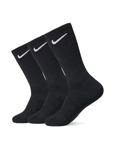 Nike Unisex Everyday Cushioned Training Crew Socks (3 Pairs), Black/White, Large