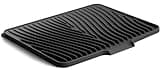 Fuyit Silicone Dish Drying Mat with Raised Drain Lip, Inclined Design, 16" x 13" Heat Resistant Non-Slip Mat for Kitchen Counter or Sink (Black）