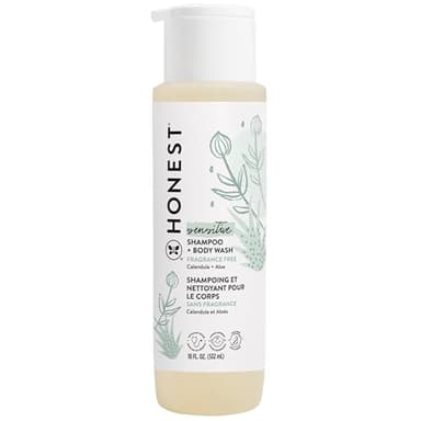 The Honest Company 2-in-1 Cleansing Shampoo and Body Wash for Sensitive Skin, Gentle Tear-Free, Hypoallergenic with Naturally Derived Ingredients, Fragrance-Free, 18 fl oz