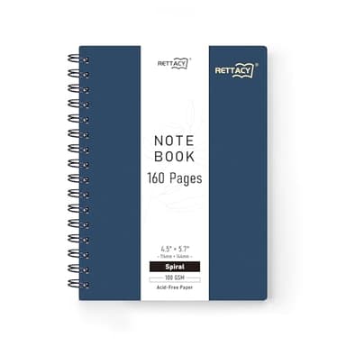 RETTACY Pocket Journal Notebook, 160 Lined Pages, A6 Mini Small Size (4.5" × 5.7"), for Work, Journaling, Writing, 100 GSM Thick Paper, Spiral-bound, Flexible Plastic Cover (Navy Blue)