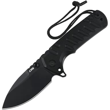 CJRB Tundra Pocket Knife, 3.78'' D2 Steel Black PVD Blade and G10 Handle Folding Knife for Men Women Camping Hiking, J1966 Black