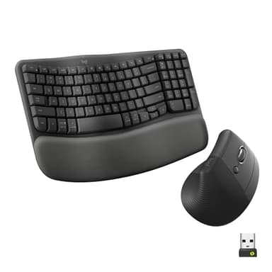 Logitech Wave Keys & Lift Vertical Mouse - Ergonomic Wireless Keyboard and Mouse Combo - with Cushioned Palm Rest, Easy-Switch, Bluetooth, for Multi-OS, Windows/Mac - Graphite