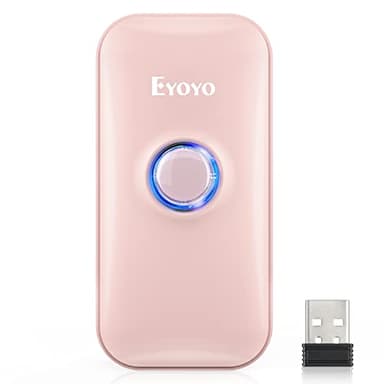 Eyoyo Mini 1D Bluetooth Barcode Scanner, 3-in-1 Bluetooth & USB Wired & 2.4G Wireless Barcode Reader Portable Bar Code Scanning Work with Windows, Android, iOS, Tablets or Computers(Pink)
