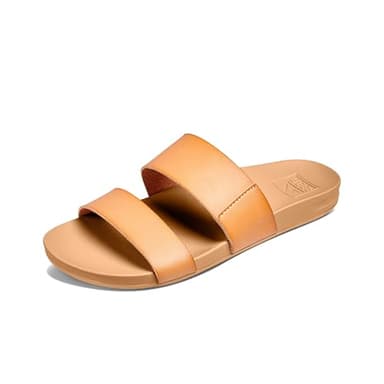 Reef Cushion Vista Womens Fashion Slide Sandal, Vegan Leather Strap, Ultra Soft Cushion Footbed, Natural, 7