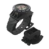Scuba Choice Deluxe Diving Wrist Compass with Hose Mount, Glowing Dial, 80m Depth Rating, 15” Adjustable Strap, Portable for Underwater Navigation, Reliable & Durable – Black