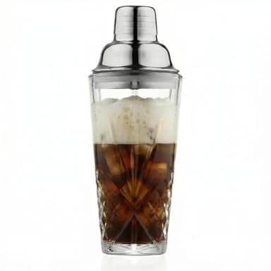 15oz Cut Crystal Cocktail Shaker,Lead-Free,#304 Stainless Steel,Dishwasher Safe,Set of Dasher&4pcs Cocktail Recipe Coasters, Fit Coffee Table Decor, Wedding Favors,any Bar Cabinet(Leaking Proof)