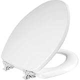 Mayfair Bennett Toilet Seat with Chrome Hinges, Slow Close Wood Seat, Secure Metal Hinges, Easy Install, Elongated, White