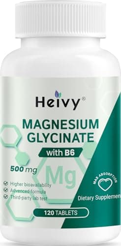 Heivy Pure Magnesium Glycinate 500mg with Vitamin B6, 100% Chelated & Purified Supports Nerve Relife, Sleep Aid & Muscle Support, Vegan & Non-GMO, Made in USA, 3rd Party Tested, 120 Tablets