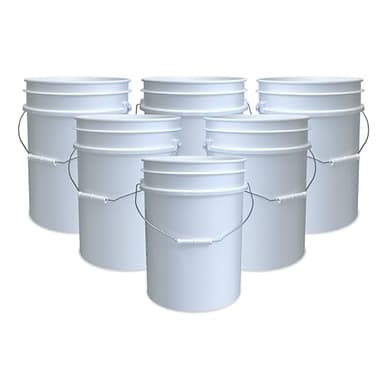 5 Gallon Bucket Only | Made in USA | Food Grade | Durable 90 Mil All Purpose Pail | BPA Free | Premium HPDE | Easy Stack and Store | Lids Not Included (White, 6)
