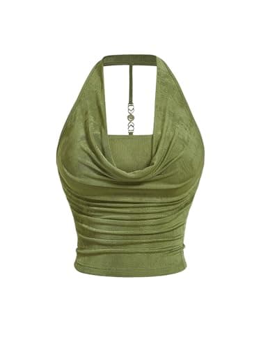 SOLY HUX Women's Plus Size Halter Draped Front Backless Tank Top Sleeveless Y2k Crop Tops Pure Green 3X-Large Plus