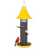 Kingsyard Thistle Bird Feeder for Outdoors Hanging, All Metal, Finch Mesh Tube Feeder with Weatherproof Roof & Seed Tray, 3 lbs Seed Capacity, Great for Attracting Wild Bird, Yellow